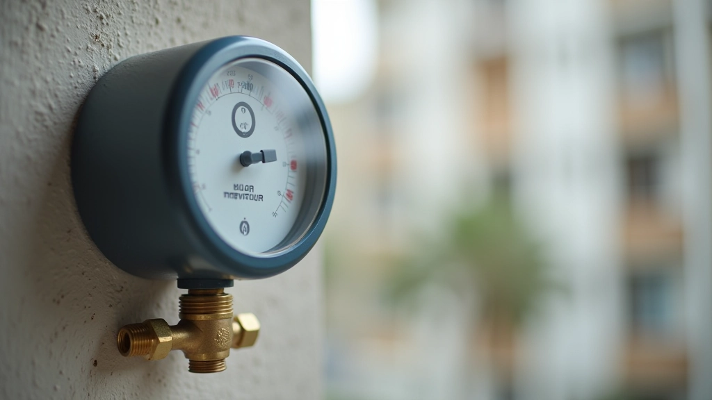 Счётчик воды с механическим циферблатом и красной ручкой для регулировки